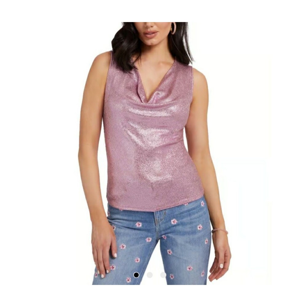 Guess Women's Sleeveless Cowl Neck Pink Metallic Top Sz M shoulder-hem 21" PPP